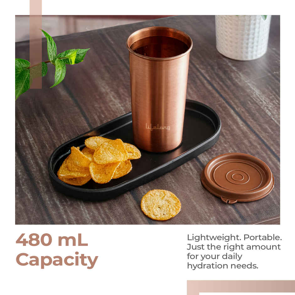 Lifelong Copper Water Tumbler with Lid | 480 ml
