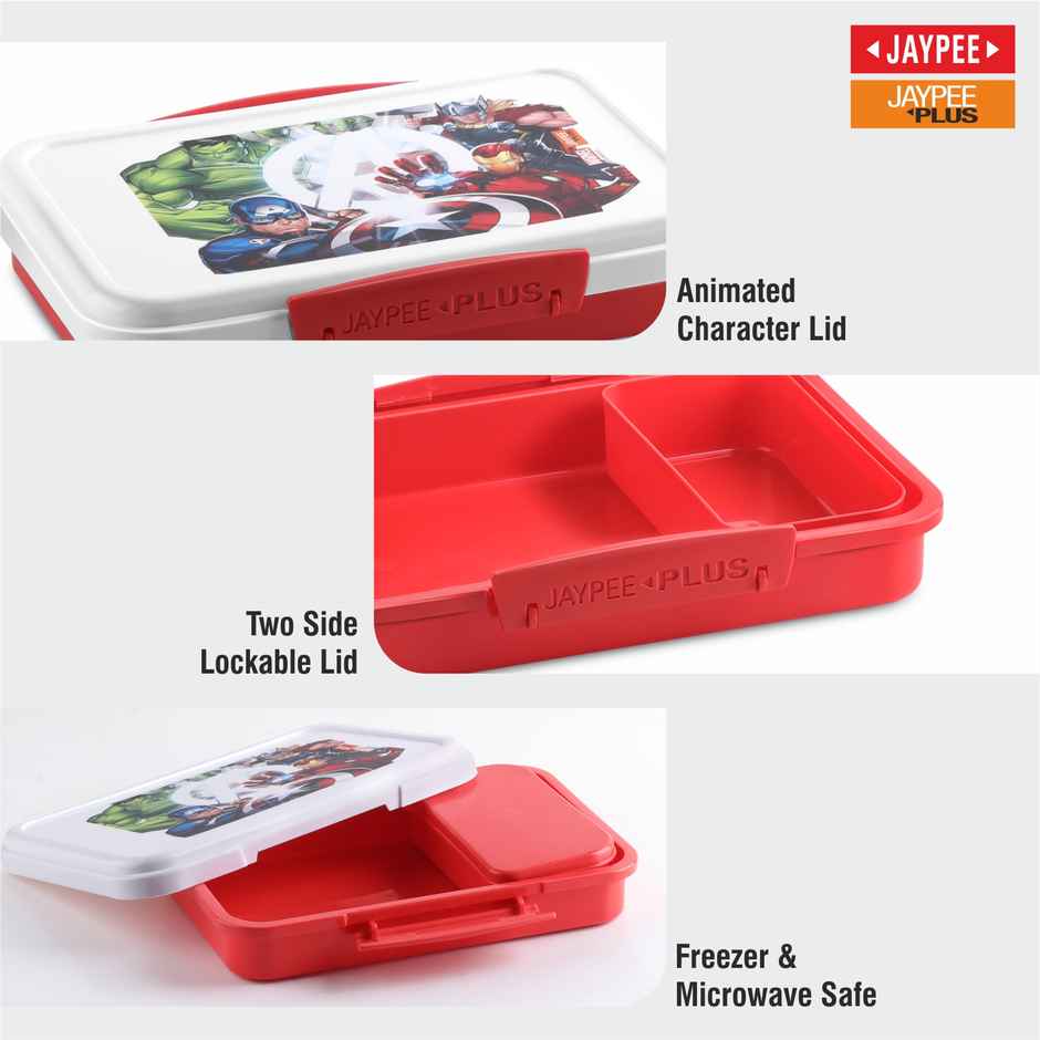 Jaypee Plus Dream Box Airtight Plastic Lunch Box Avengers Printed for School Kids | Red | 680ml