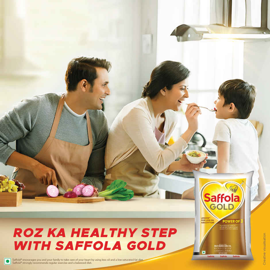 Saffola Gold | Rice Bran & Sunflower Multi-source Edible Oil | Less Oil Absorption | Vitamin A & D