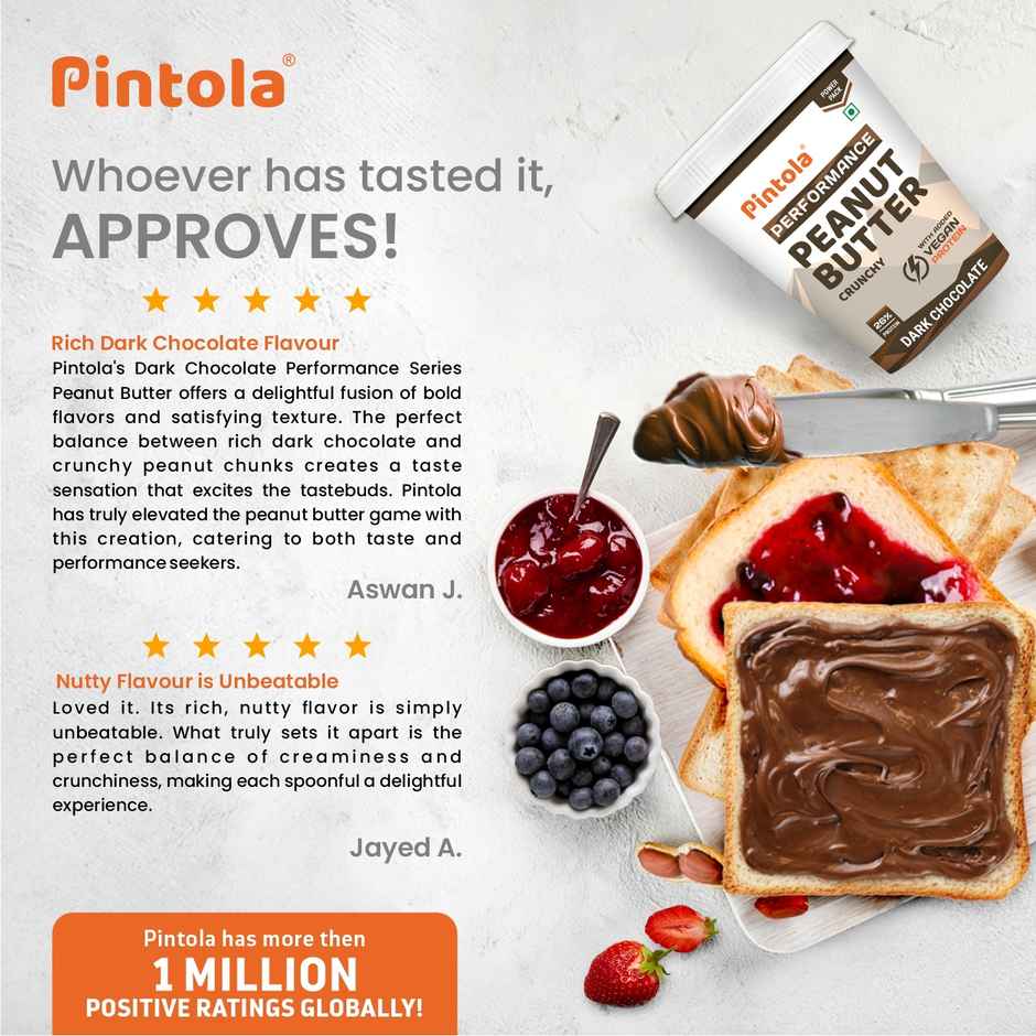 Pintola Dark Chocolate Performance Series Peanut Butter (Crunchy)-VEGan Protein 26% Protein