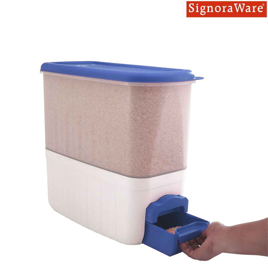 Signoraware Rice Dispenser Container | 10 kg | Blue | Rice Storage Box