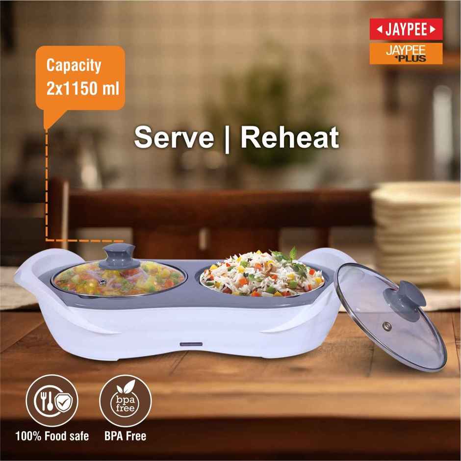 Jaypee Plus E-Warmer Stainless Steel Electric Casserole Set |2 in 1| removable Steel Bowl | White