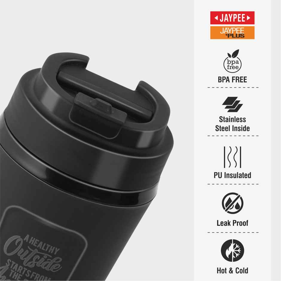 Jaypee ZIPSIP PU Insulated Stainless Steel Coffee Tumbler | Hot & Cold | Black | 385 ml