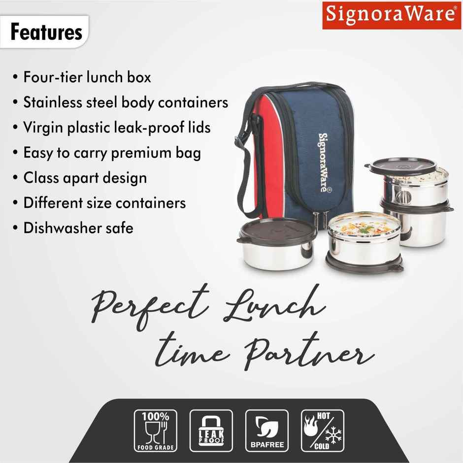 Signoraware Steel Lunch Box Set | Set of 4 | Black | Steel Tiffin Box