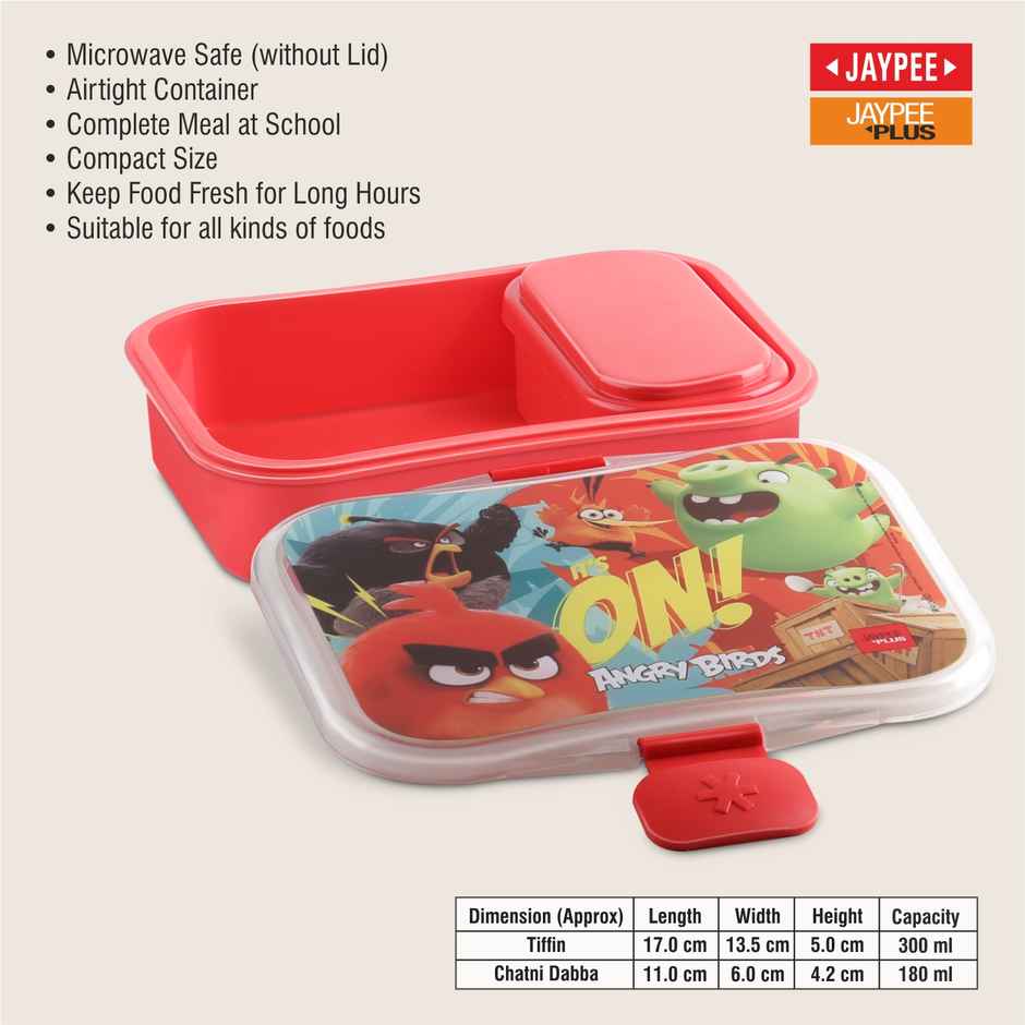Jaypee Plus My Box Airtight Plastic Lunch Box Angry Birds Printed for School Kids, Red, 480ml