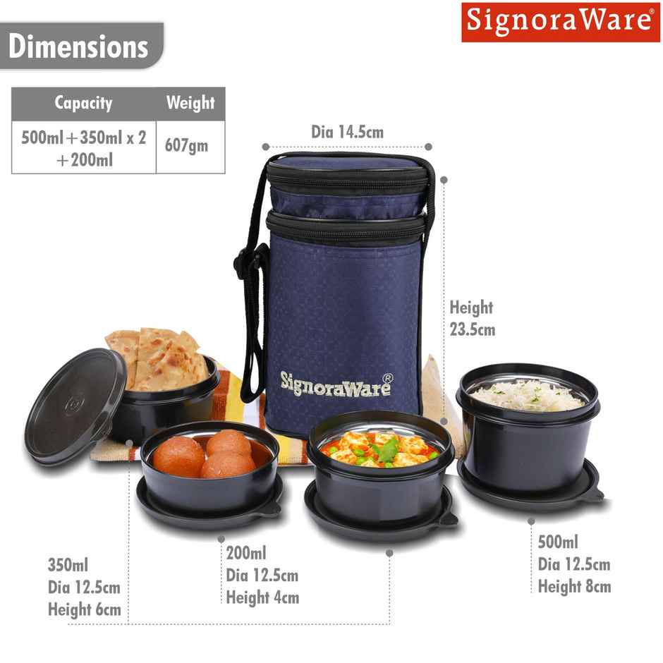 Signoraware Monarch Executive Big Microsafe Steel Lunch Box Food Grade Stainless Steel | Assorted