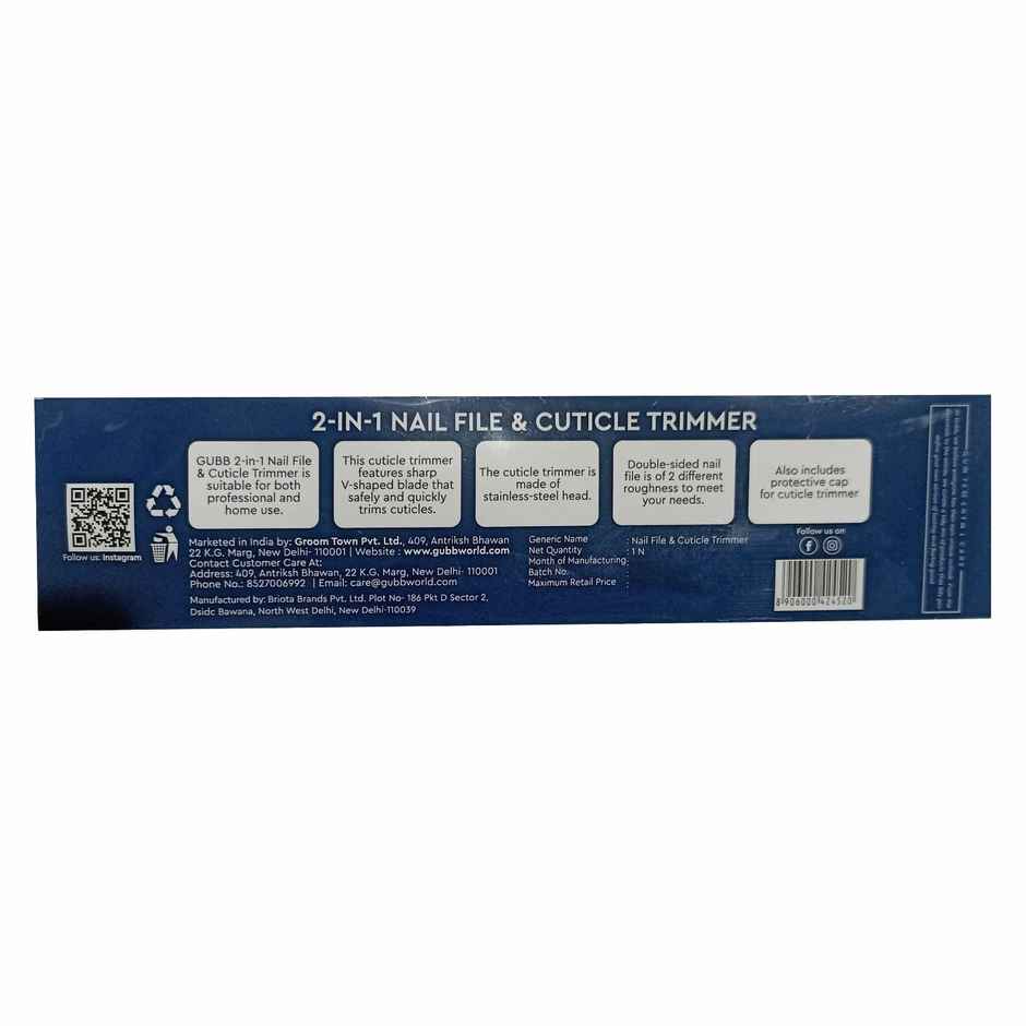 Gubb 2 In 1 Nail File & Cuticle Timmer - Assorted