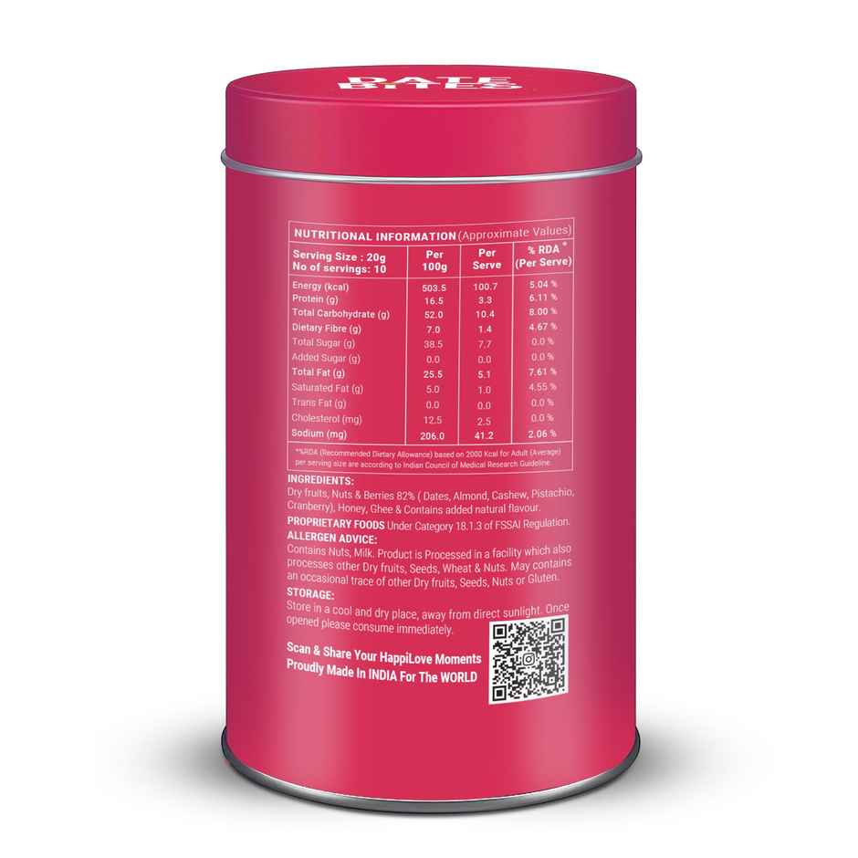Happilo Premium Date Bites Cranberry Tin