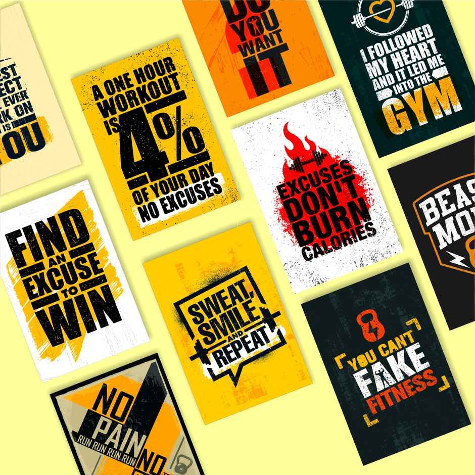 Paper Plane Design Motivational Gym/Fitness Workout Posters | Set of 10 | (12 Inch x 18 Inch) D20