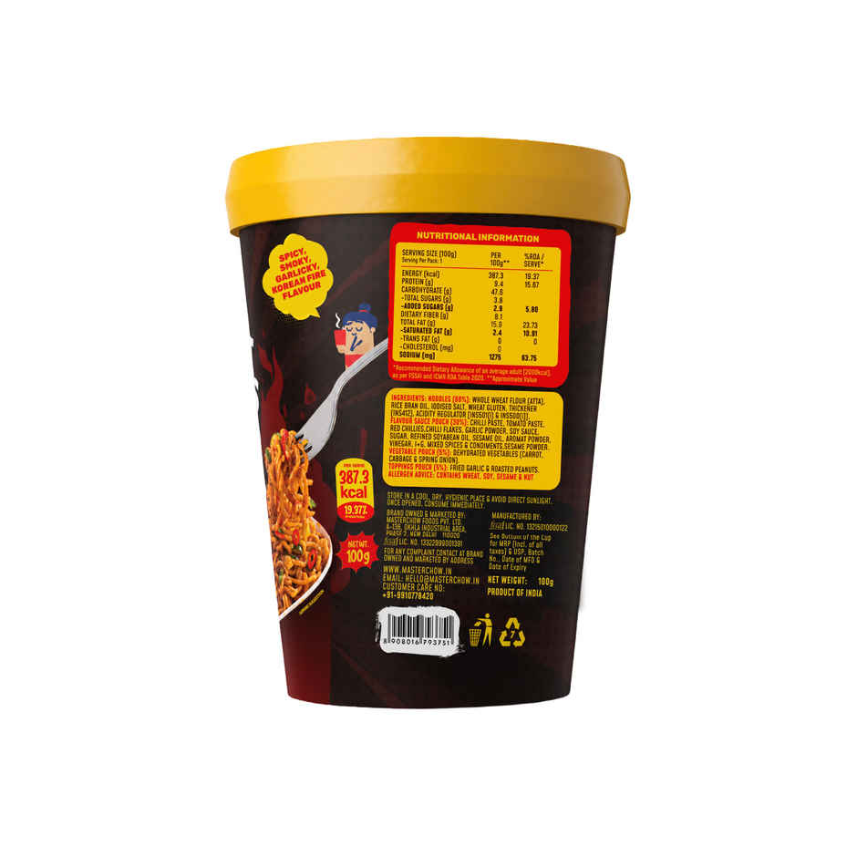 MasterChow Korean Instant Cup Noodles - Korean 2X Spicy Flavour Veg