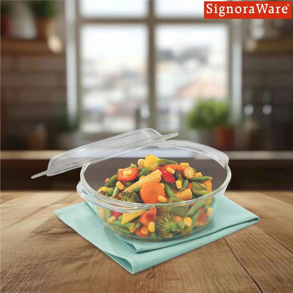 Signoraware Bake 'N' Serve Borosilicate Glass Casserole | 1500 ml | Transparent