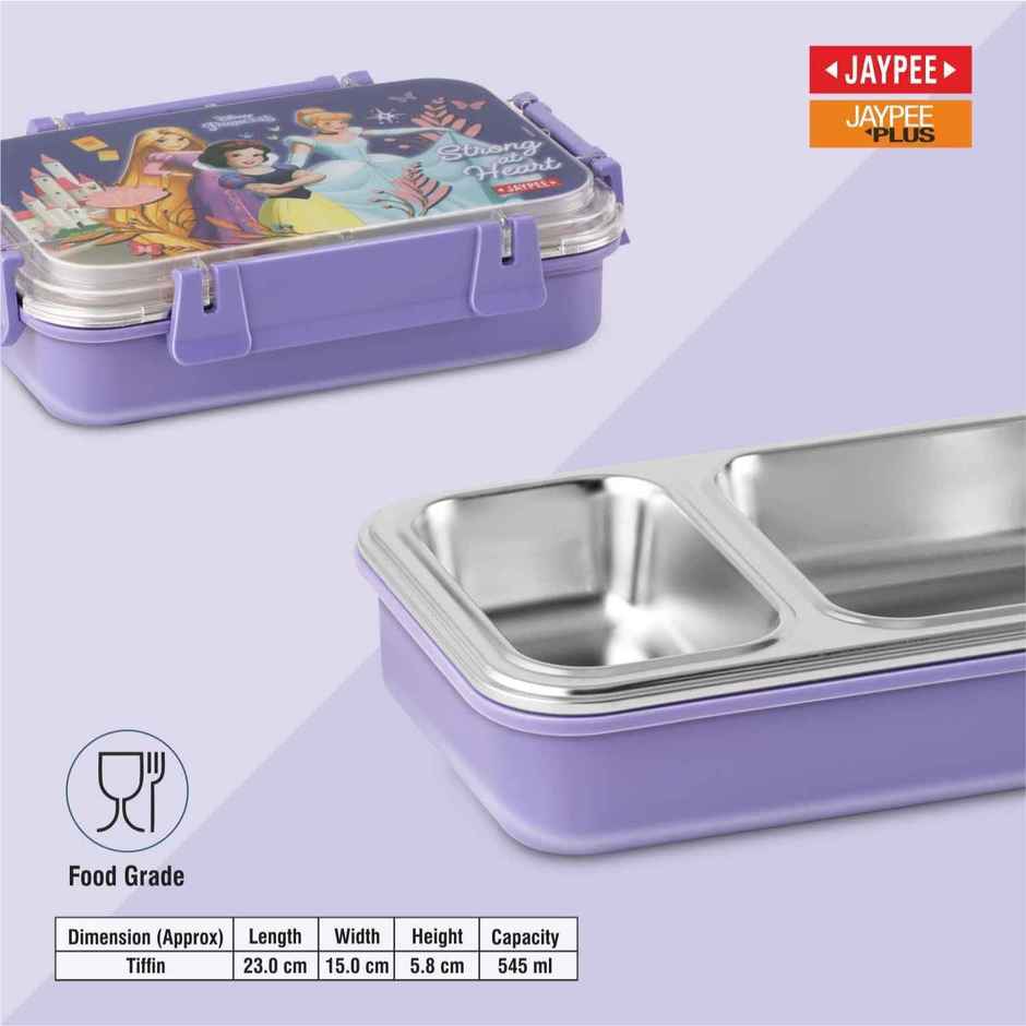 Jaypee Toonbox 2 Compartment Stainless Steel Insulated Lunch Box for Kids, Violet, 545ml