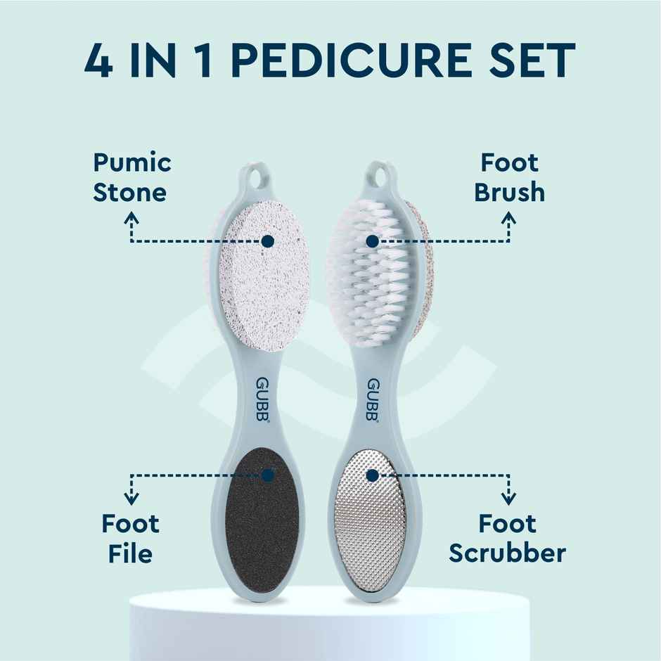 GUBB 4 Way Pedicure Set For Dead Skin Removal | Pumice Stone, Foot Brush, Foot Rasp & Foot File Set