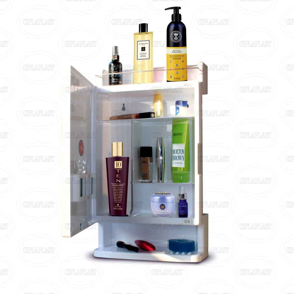 Cipla Plast Strong & Heavy Rich Look Platic Bathroom Cabinet With Mirror - White