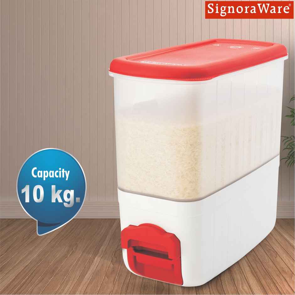 SignoraWare Rice And Pulses Dispenser cum Container | 10 Kg | Red