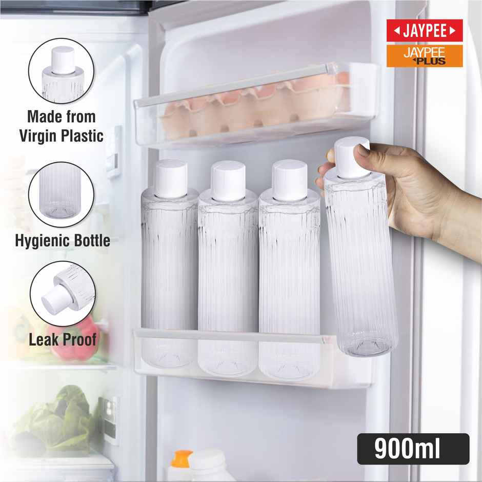 Jaypee Plus Ribba Fridge Plastic Water Bottle Set of 6 | Transparent | Capacity 860 ml Each