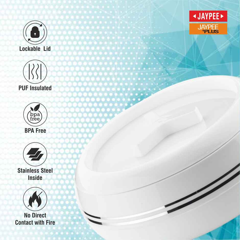 Jaypee Palazio 1500 Casserole, Inner stainless steel, BPA free, Capacity 1.250 L. White