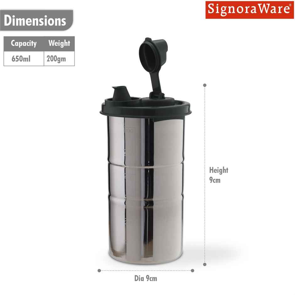 Signoraware Easy Flow Steel Oil Dispenser 650 ml | Food Grade Stainless Steel - Assorted