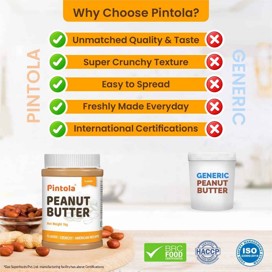 Pintola Classic Peanut Butter Crunchy Original American Recipe With High Protein Fiber