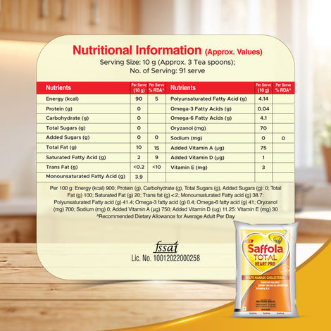 Saffola Total Refined Rice bran & Sunflower oil | Helps Manage Cholesterol | Heart Pro