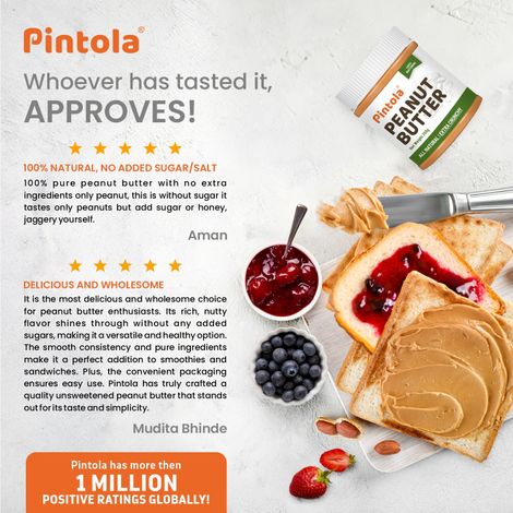 Pintola All Natural Peanut Butter, Extra Crunchy, Unsweetened, 30g Protein, Vegan, Gluten Free