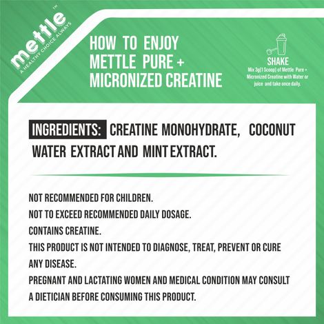 Getmymettle Pure+ Micronized Creatine With Mint & Coconut Water Extract Creatine (Unflavored)