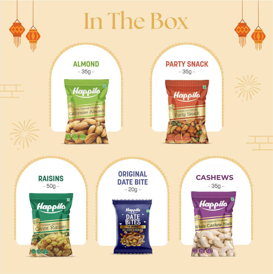 Happilo Dry Fruit Gift Pack | Mangalam Hamper Box | Almonds, Cashews, Raisins & Date Bites