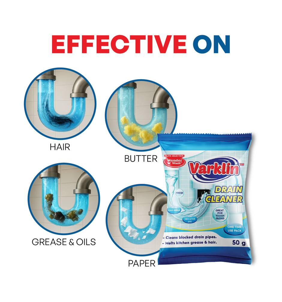 Varklin Drain Cleaner Powder 50g | Unblocks Drain Pipes, Melts Kitchen Grease & Hair
