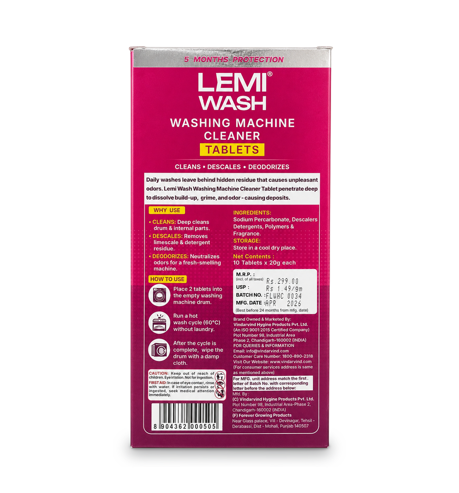 Lemiwash Washing Machine Cleaner 10 Tablets | Eliminates Odor | For Front And Top Loading