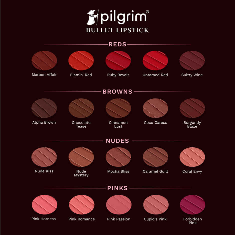 Pilgrim Matte Bullet Lipstick Intense Colour Transferproof Smudgeproof | Mocha Bliss 04