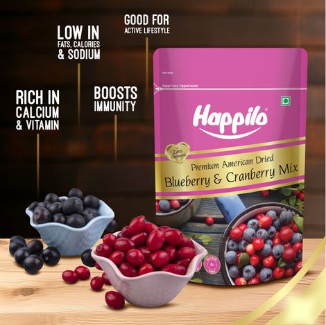 Happilo Dried Blueberry Cranberry Duet|Zero Trans Fat|Dry Fruits