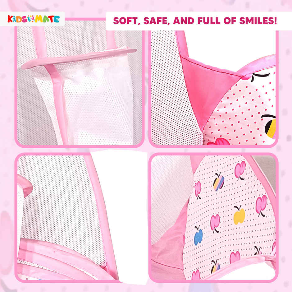 Kidsmate Foldable Hexa Ball Pool for Kids | Pop-Up Playhouse with Dotted Print & Mesh Walls | Pink