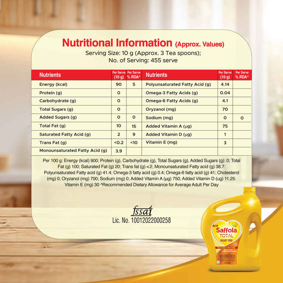 Saffola Total Refined Rice bran & Sunflower oil | Helps Manage Cholesterol | Heart Pro