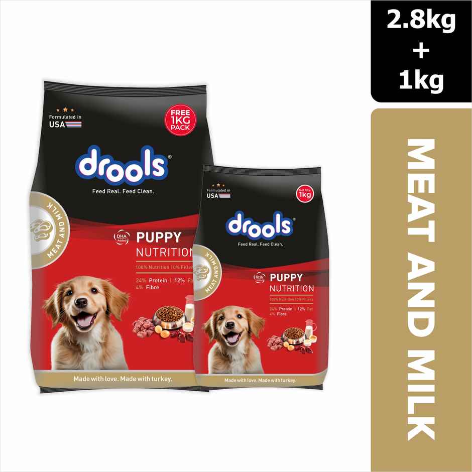 Drools Meat and Milk Puppy Dry Dog Food 2.8 kg with Free 1 kg