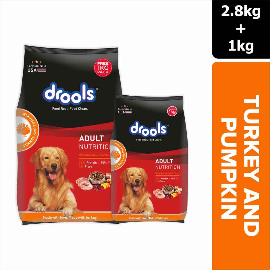 Drools Turkey and Pumpkin Adult Dry Dog Food 2.8 kg with Free 1 kg