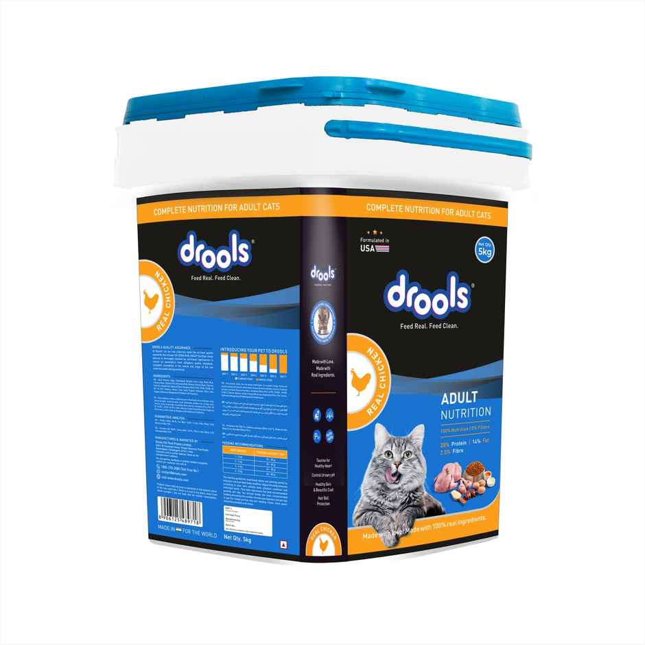 Drools Real Chicken Adult Dry Cat Food Inside Container 5kg