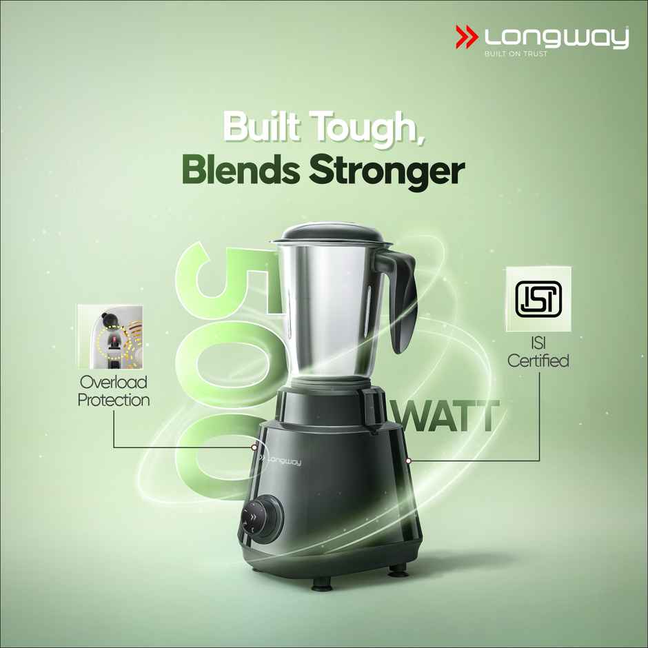 Longway Roto Max 500W Mixer Grinder + 1100W Dry Iron | 3 Jars | Powerful Motor Combo|2-Yr Warranty