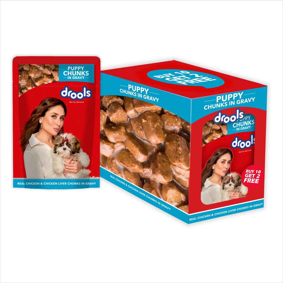 Drools Puppy Wet Dog Food Chicken And Chicken Liver Chunks In Gravy (10 + 2 Pouches Free)
