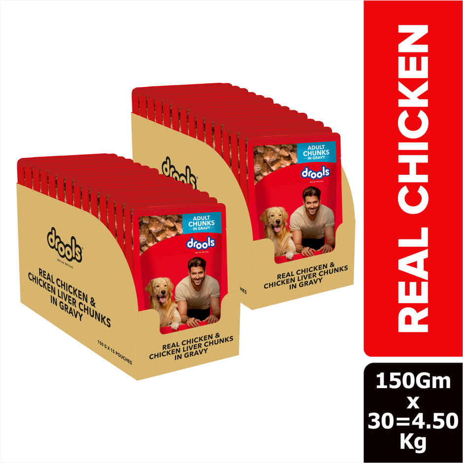 Drools Adult Real Chicken And Chicken Liver Chunks In Gravy (150 gm x 30)