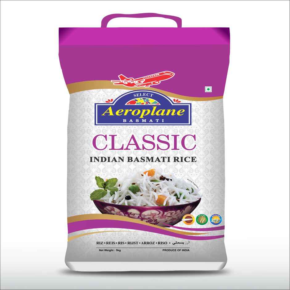 Aeroplane Premium Selected Classic Biryani Basmati Rice, Soft Fluffy & Non Sticky Long Grains Rice