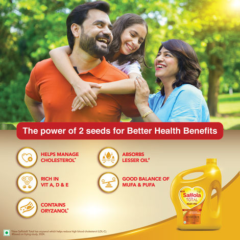 Saffola Total Refined Rice bran & Sunflower oil | Helps Manage Cholesterol | Heart Pro