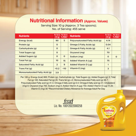 Saffola Total Refined Rice bran & Sunflower oil | Helps Manage Cholesterol | Heart Pro