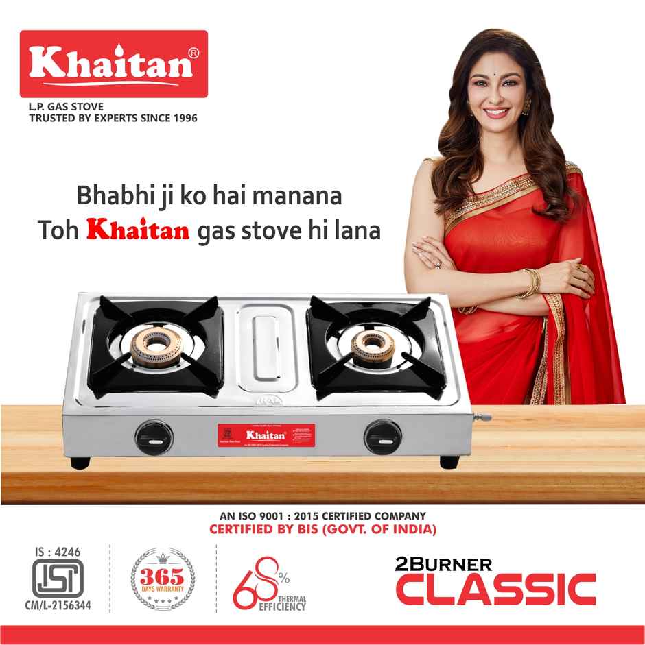 Khaitan 2 Burner Classic Stainless Steel Manual Gas Stove