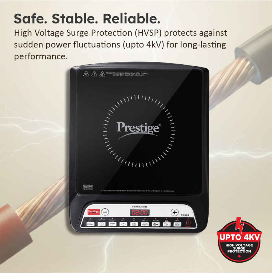 Prestige PIC 20 Induction Cooktop | 1600 W | 4 kV Surge Protection | Soft Touch Button | Easy to Clean | Black