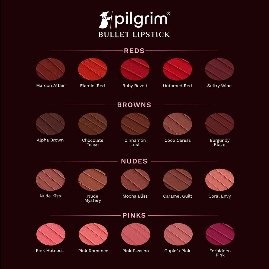 Pilgrim Matte Me Up Bullet Lipstick | Creamy Lightweight Bold Non Drying SPF 30 | Ruby Revolt 25