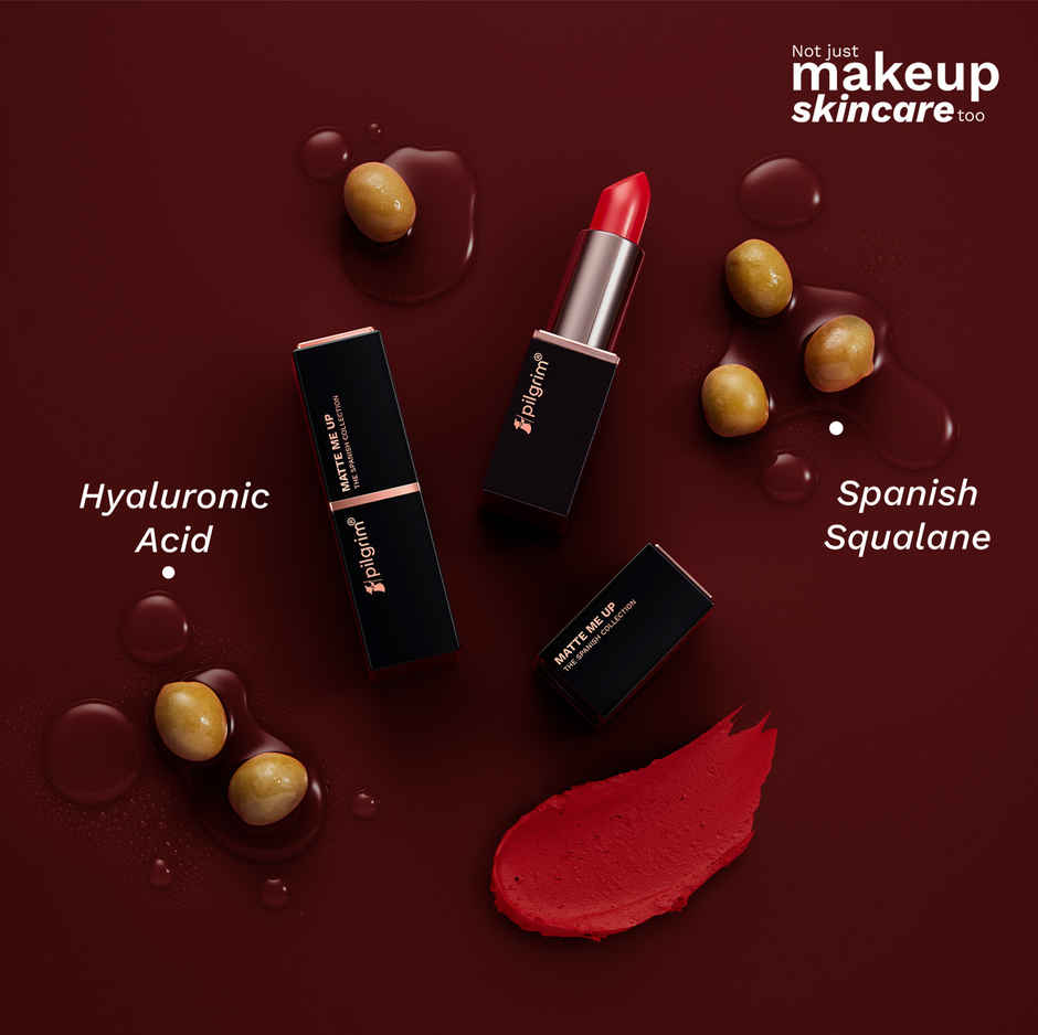 Pilgrim Matte Me Up Bullet Lipstick | Creamy Lightweight Bold Non Drying SPF 30 | Ruby Revolt 25