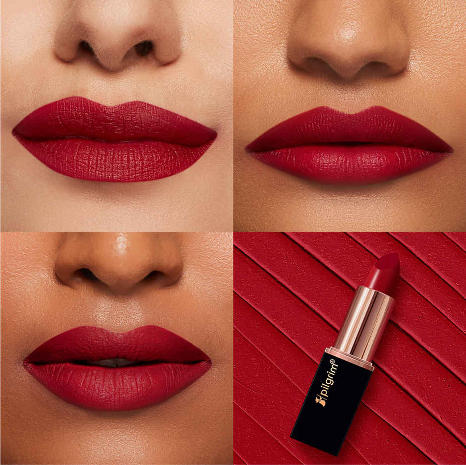 Pilgrim Matte Me Up Bullet Lipstick | Creamy Lightweight Bold Non Drying SPF 30 | Ruby Revolt 25