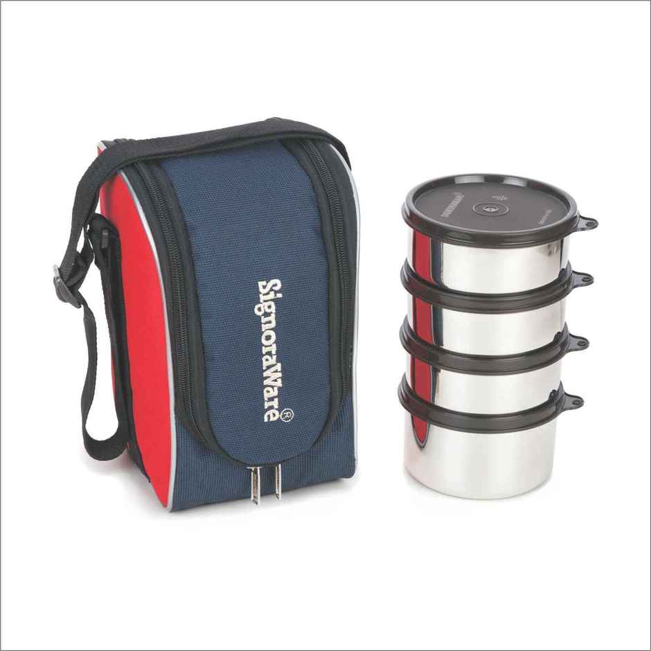 Signoraware Steel Lunch Box Set | Set of 4 | Black | Steel Tiffin Box