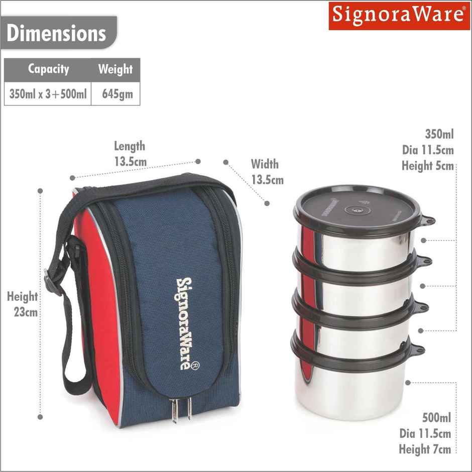 Signoraware Steel Lunch Box Set | Set of 4 | Black | Steel Tiffin Box