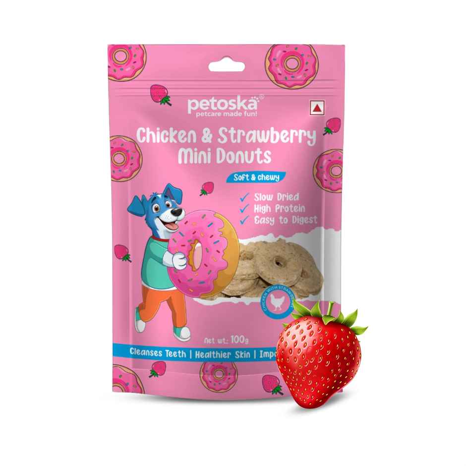 Petoska Dog Treats Chicken and Strawberry Mini Donuts